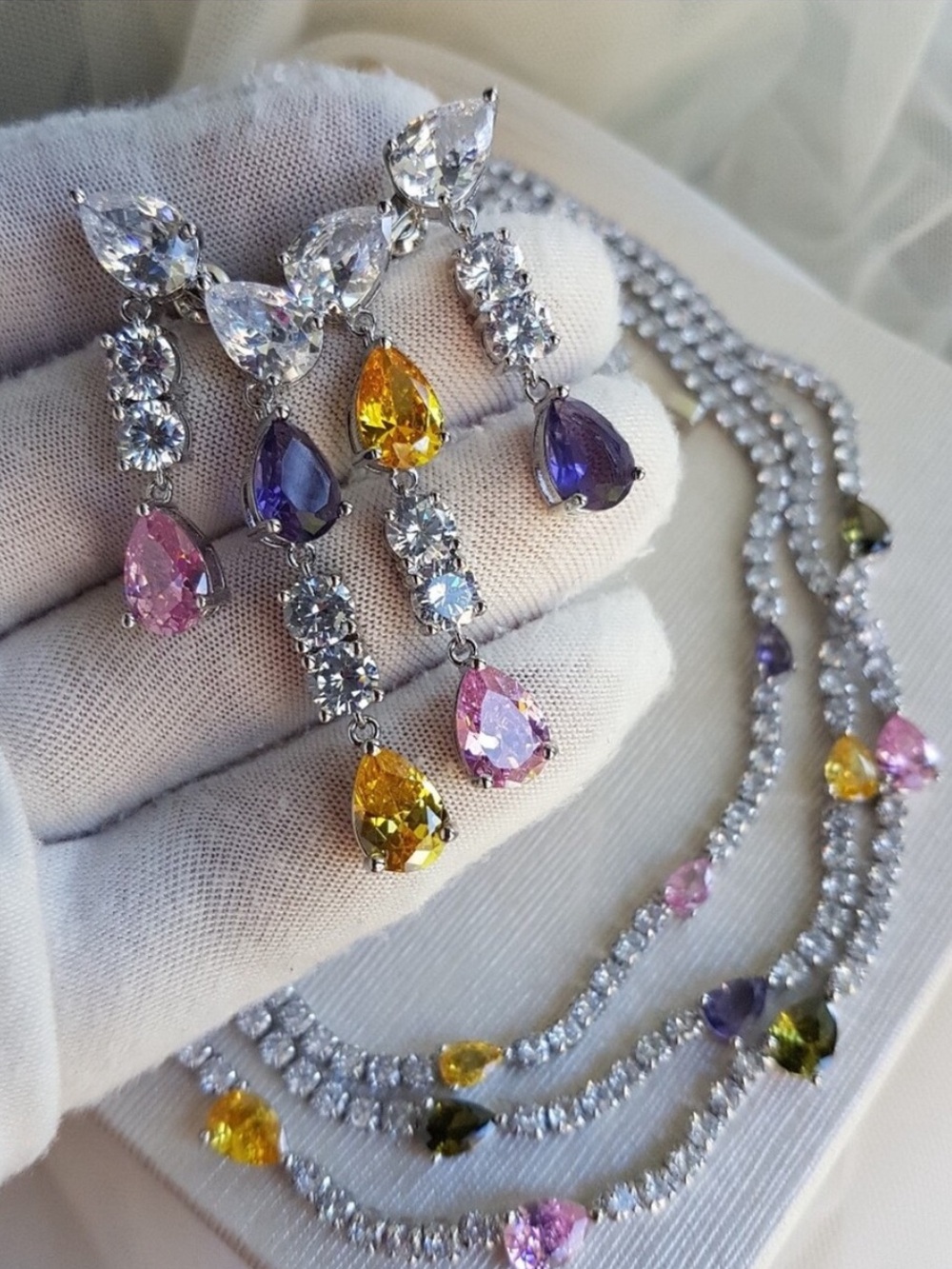 Swarovski Elements Multicolor Teardrop Gem Contemporary Statement Earrings NEW